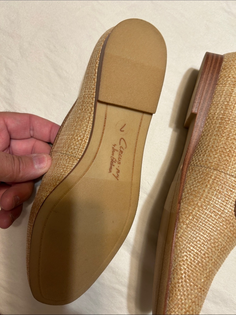 Sam Edelman Tan Woven Slip-On Loafers with Brown Trim - Picture 5 of 10